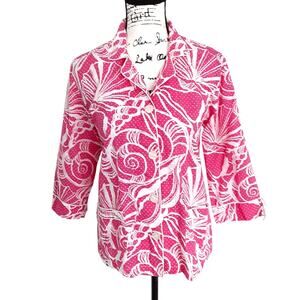 Lilly Pulitzer Pink Seashell Dots Pajama Top Womens S Button Down Lounge Shirt